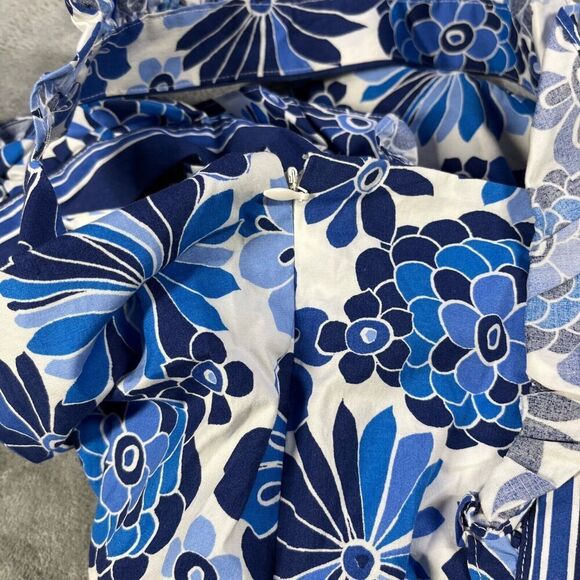 Tahari ASL Dress Womens 8 Blue Floral A-Line Fit & Flare Ruffle Detail Lined - Picture 5 of 12